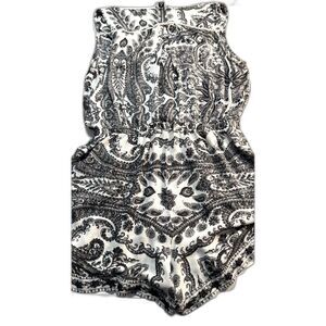 Lucky Brand Romper Womens M Black White Paisley Boho Elastic Waist Sleeveless